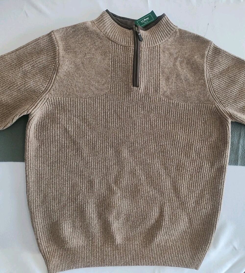L.L. Bean Waterfowl Sweater Mens XXL Merino Lambs Wool 1/4 Zip Mock Neck Lined